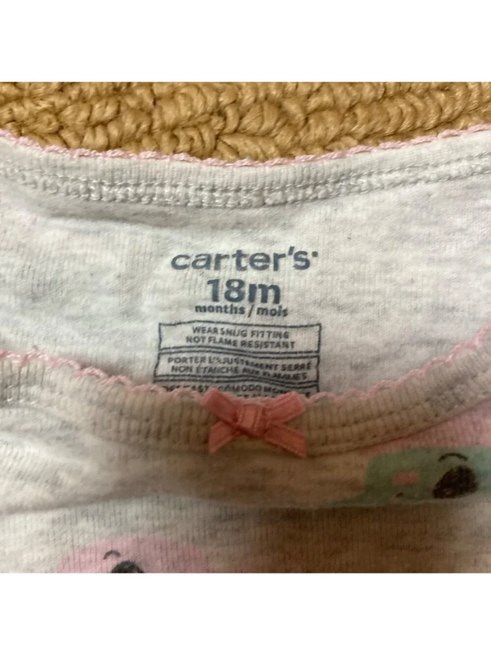 Carters Shirt 18M Baby Girl Long Sleeve Koala Print Gray 100% Cotton